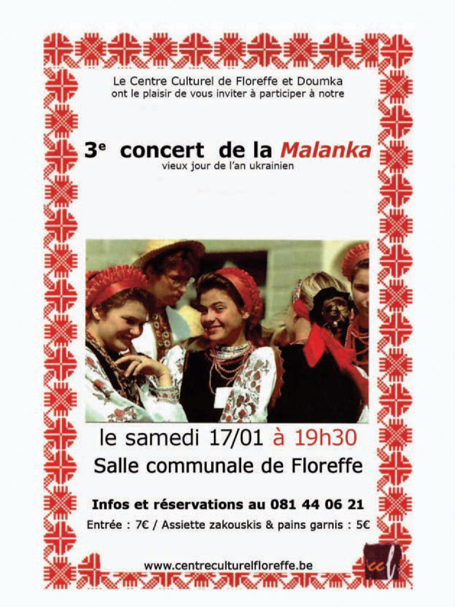 Affiche. Floreffe. 3e concert de la « Malanka », vieux jour de l|an ukrainien. 2015-01-17